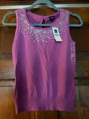 GAP Pinkish Purple Jeweled Sleeveless Knit Top